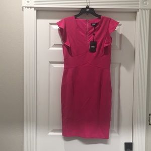 DKNY V-Neck Ruffle Cap Sleeve Sheath Dress